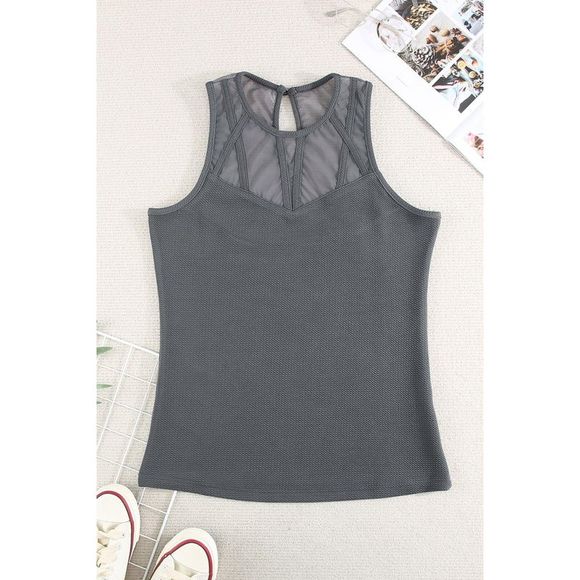 Azura Exchange  Gray Strappy Mesh Splicing Ribbed Tank Top - Picture 5 of 14